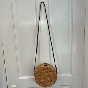 Rattan round crossbody